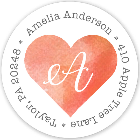 Watercolor Heart Round Address Labels